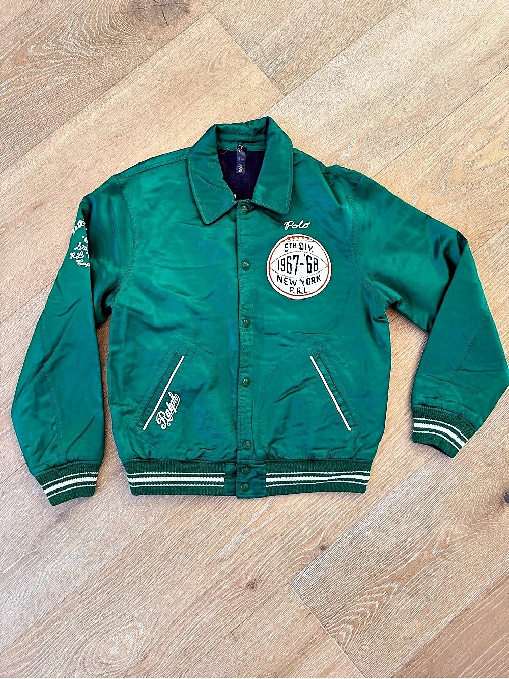 Polo Ralph Lauren State Champs Varsity Jacket in Green & Navy Size Medium NWT
